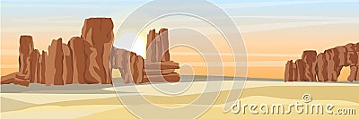 Desert with stone rocks and yellow sand Vector Illustration